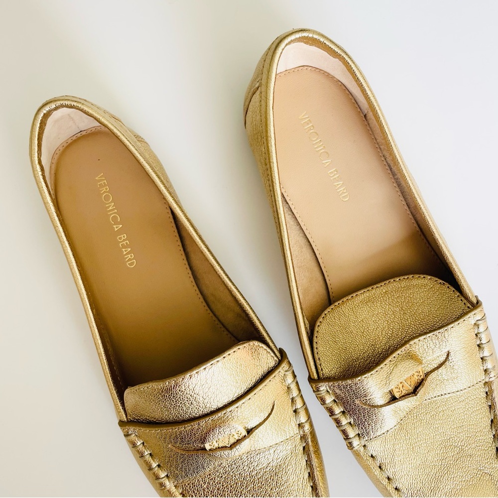 Veronica Beard SIZE 7.5 Penny metallic leather gold loafers - Picture 4 of 7